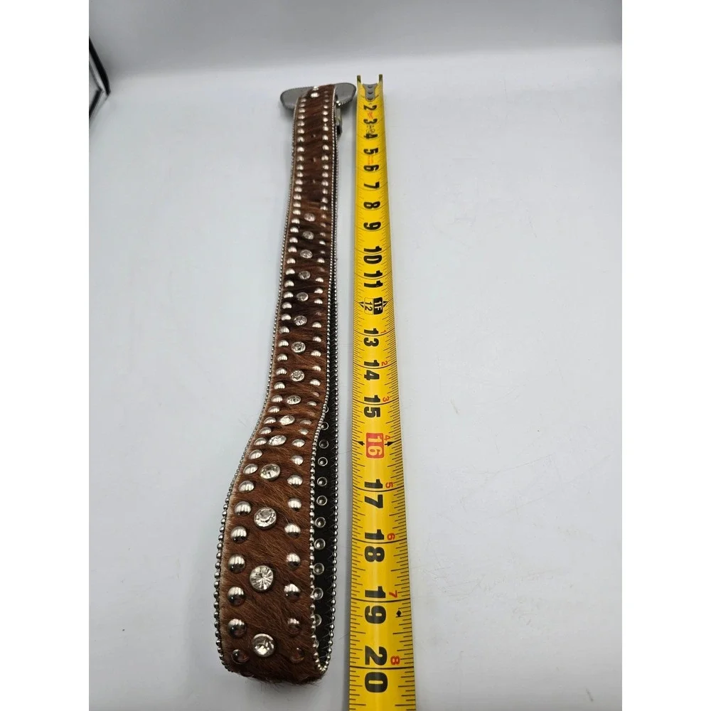 Nocona Belt Western Womens M Brown Studded Rhinestone Calf Hair Leather